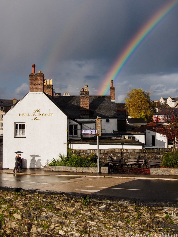 A double rainbow over down town Llanwrst