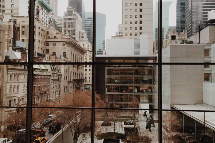 looking thru the back window at Moma in New York City