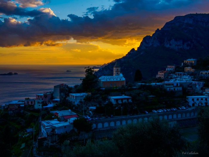 The church of Montepertuso illuminated by the setting sun