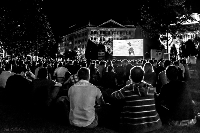 A crowd in Szabadsag Ter watches the World Cup in Budapest Hungary